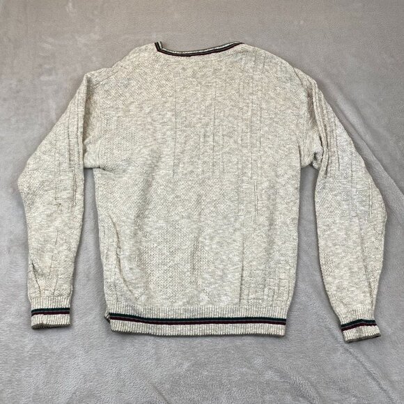 Carmel Mens Sweater Medium Pullover Knit Embroidered Vintage Golfer Argyle Beige - Picture 13 of 13